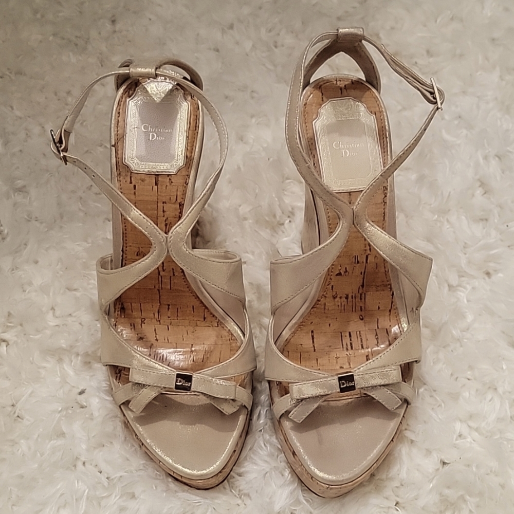 Gold Christian Dior Wedge Sandals 👡